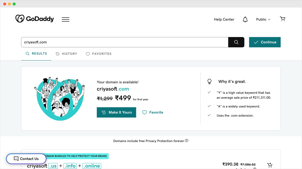 Add your favourite domain name to the cart