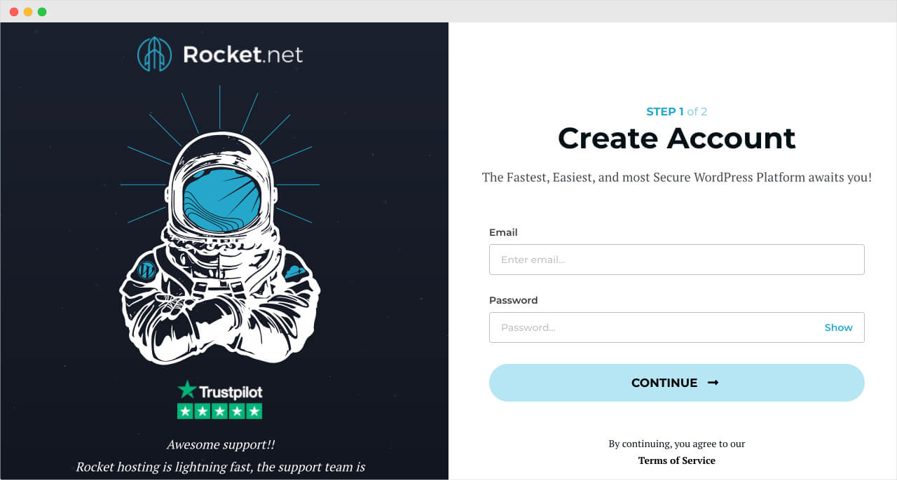 Create account by entering email and password