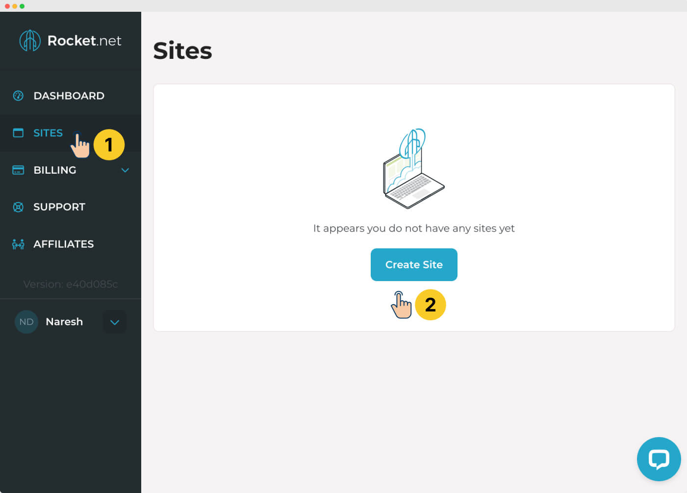Create site on Rocket.net