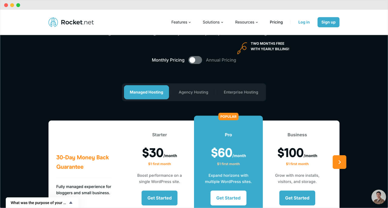 Rocket.net pricing page