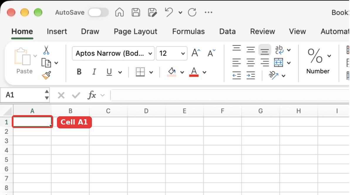 A blank Excel workbook with a single sheet called Sheet1.